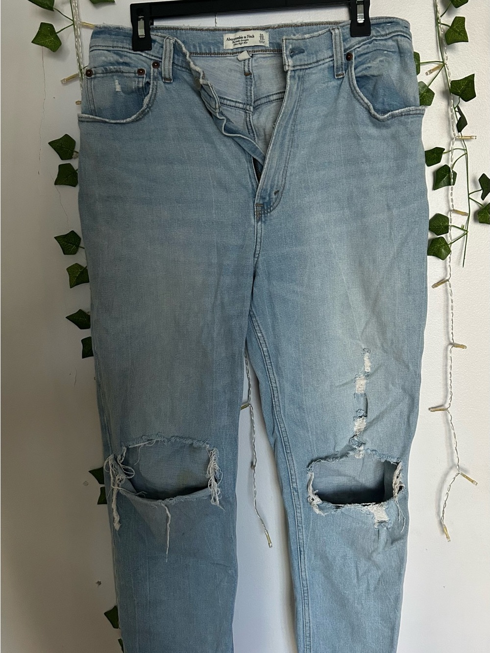 Abercrombie & Fitch Light Blue Straight Leg Ripped Jeans